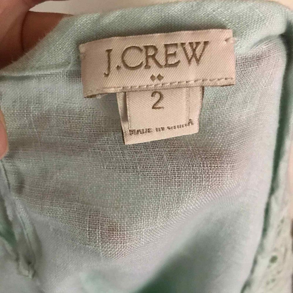 J Crew Top Womens 2 Mint Green Linen Crochet Lace Blouse‎ Beachy Cruise Vacation - Picture 8 of 13
